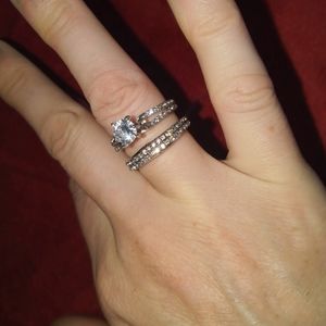 New Silver and White Sapphire Diamond Ring Set